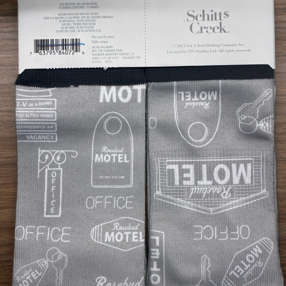 Schitt's Creek Rosebud Motel Novelty Crew Socks Gray Casual - Picture 2 of 6